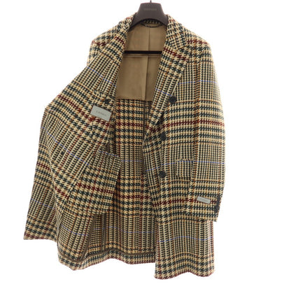 【新品】カナーリ CANALI ウールカシミヤ チェック ダブルブレストコート ベージュxグリーン【サイズ50】【 状態ランクN 】【 メンズ 】