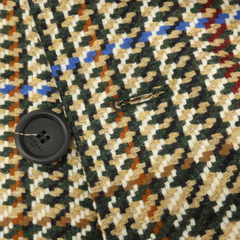 【新品】カナーリ CANALI ウールカシミヤ チェック ダブルブレストコート ベージュxグリーン【サイズ50】【 状態ランクN 】【 メンズ 】