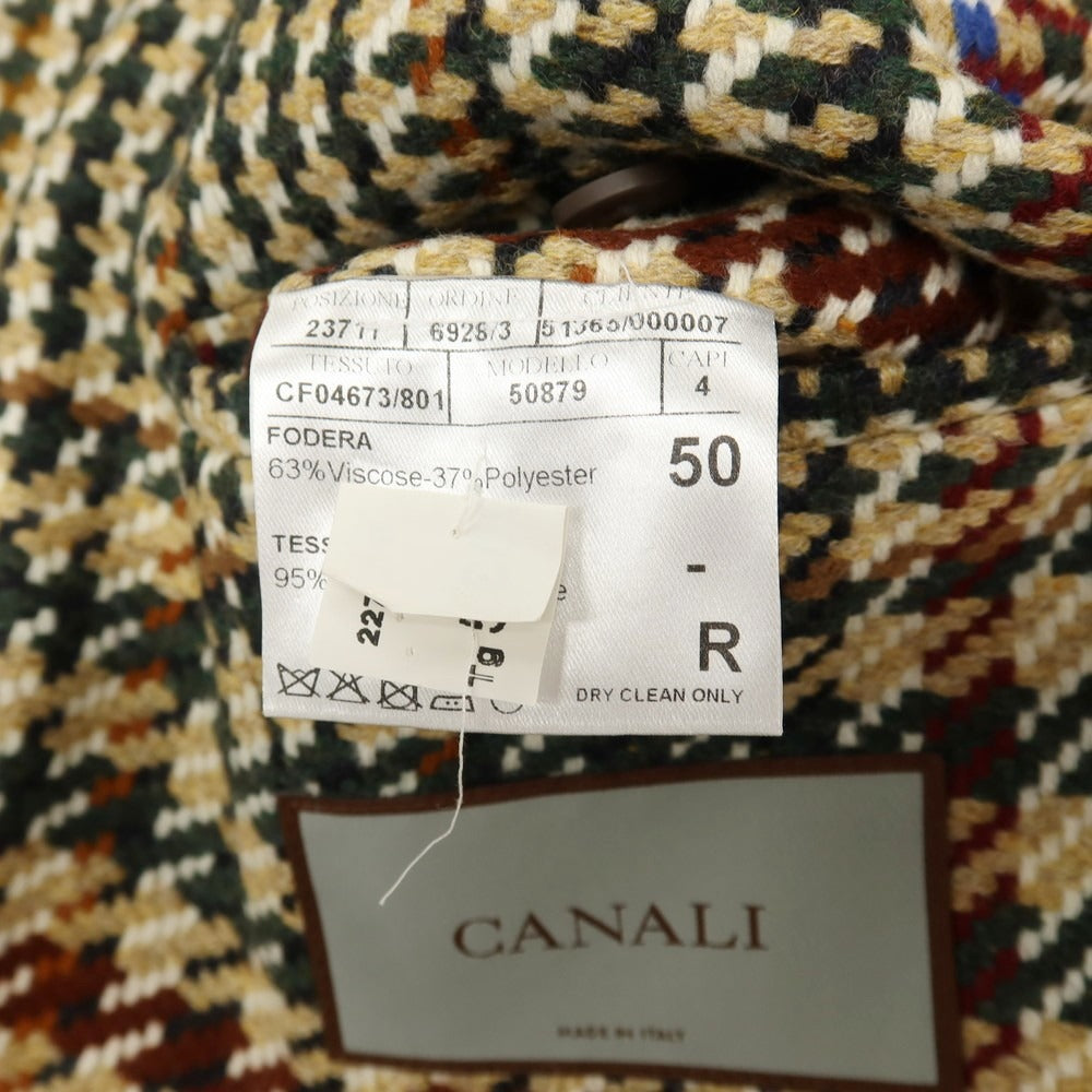 【新品】カナーリ CANALI ウールカシミヤ チェック ダブルブレストコート ベージュxグリーン【サイズ50】【 状態ランクN 】【 メンズ 】