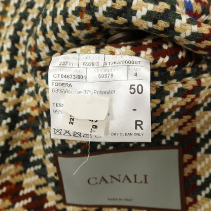 【新品】カナーリ CANALI ウールカシミヤ チェック ダブルブレストコート ベージュxグリーン【サイズ50】【 状態ランクN 】【 メンズ 】