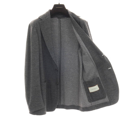 【新品】カナーリ CANALI コットンウールアクリル ジャージー ハウンドトゥース 2B テーラードジャケット グレーxブラック【サイズ46】【 状態ランクN 】【 メンズ 】