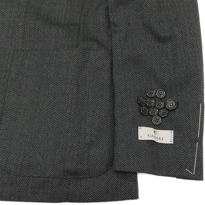 【新品】カナーリ CANALI ストレッチ ウールナイロン ヘリンボーン調 2B テーラードジャケット グレーxブラック【サイズ50】【 状態ランクN 】【 メンズ 】