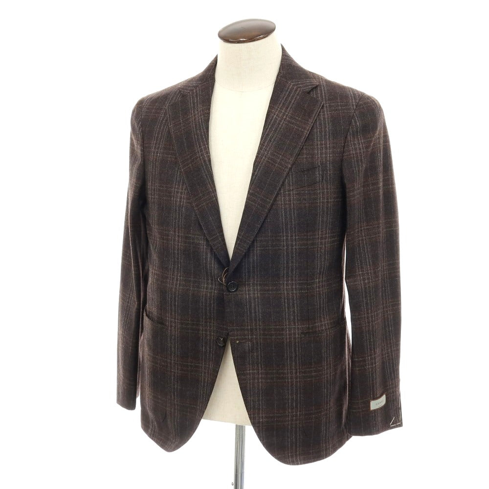 【新品】カナーリ CANALI ウール チェック 2B テーラードジャケット ブラウンxグレー【サイズ50】【 状態ランクN 】【 メンズ 】