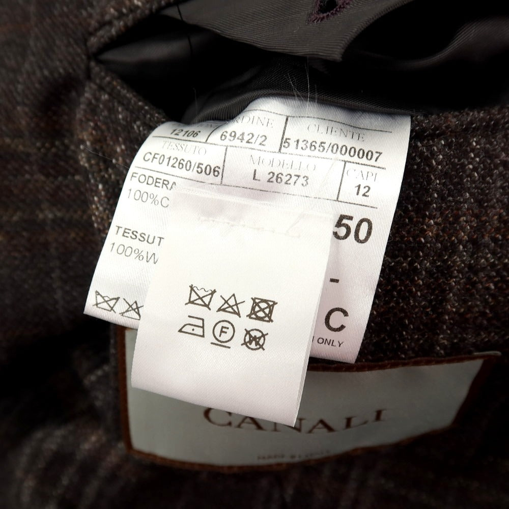 【新品】カナーリ CANALI ウール チェック 2B テーラードジャケット ブラウンxグレー【サイズ50】【 状態ランクN 】【 メンズ 】