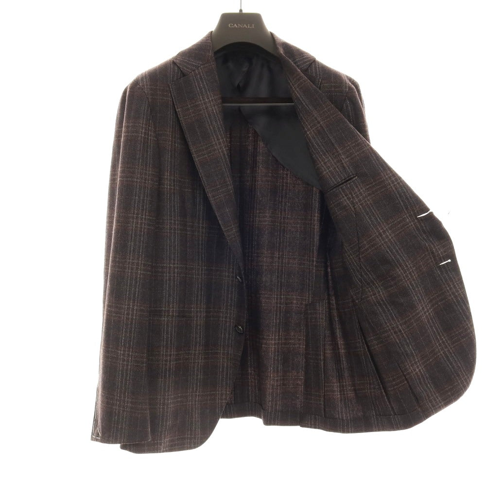 【新品】カナーリ CANALI ウール チェック 2B テーラードジャケット ブラウンxグレー【サイズ52】【 状態ランクN 】【 メンズ 】