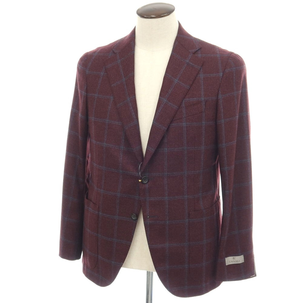【新品】カナーリ CANALI ウールシルク チェック 2B テーラードジャケット ボルドーxブルー【サイズ50】【 状態ランクN 】【 メンズ 】