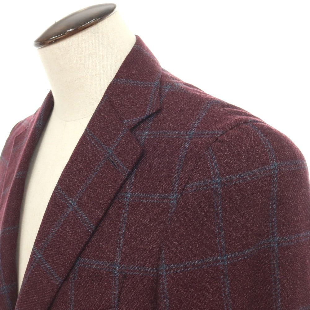 【新品】カナーリ CANALI ウールシルク チェック 2B テーラードジャケット ボルドーxブルー【サイズ50】【 状態ランクN 】【 メンズ 】