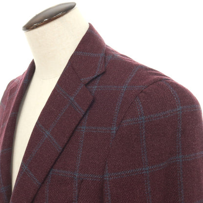 【新品】カナーリ CANALI ウールシルク チェック 2B テーラードジャケット ボルドーxブルー【サイズ50】【 状態ランクN 】【 メンズ 】