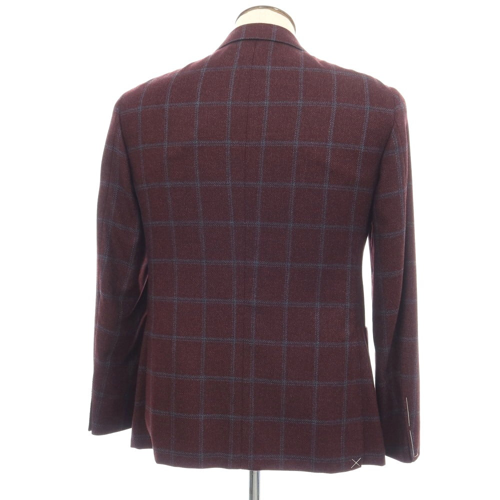 【新品】カナーリ CANALI ウールシルク チェック 2B テーラードジャケット ボルドーxブルー【サイズ50】【 状態ランクN 】【 メンズ 】