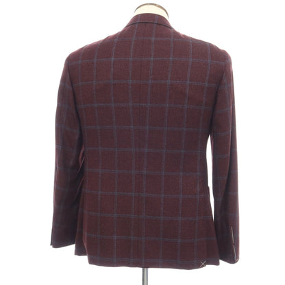 【新品】カナーリ CANALI ウールシルク チェック 2B テーラードジャケット ボルドーxブルー【サイズ50】【 状態ランクN 】【 メンズ 】