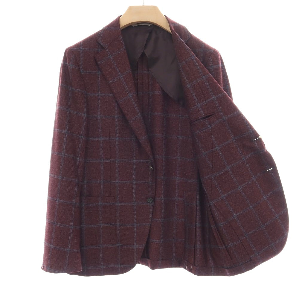 【新品】カナーリ CANALI ウールシルク チェック 2B テーラードジャケット ボルドーxブルー【サイズ50】【 状態ランクN 】【 メンズ 】