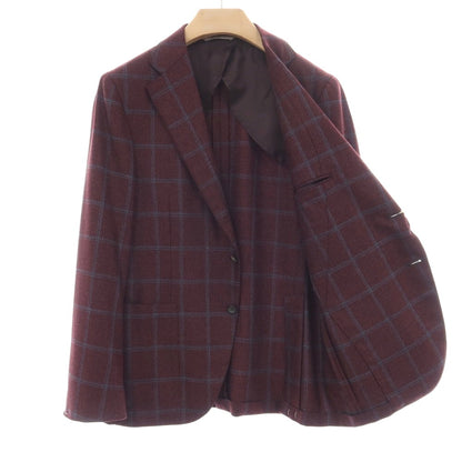 【新品】カナーリ CANALI ウールシルク チェック 2B テーラードジャケット ボルドーxブルー【サイズ50】【 状態ランクN 】【 メンズ 】