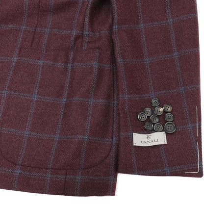 【新品】カナーリ CANALI ウールシルク チェック 2B テーラードジャケット ボルドーxブルー【サイズ50】【 状態ランクN 】【 メンズ 】