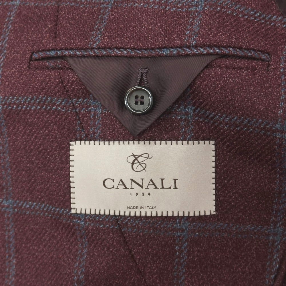 【新品】カナーリ CANALI ウールシルク チェック 2B テーラードジャケット ボルドーxブルー【サイズ50】【 状態ランクN 】【 メンズ 】