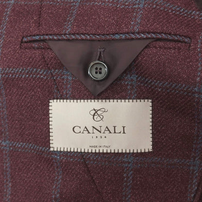 【新品】カナーリ CANALI ウールシルク チェック 2B テーラードジャケット ボルドーxブルー【サイズ50】【 状態ランクN 】【 メンズ 】