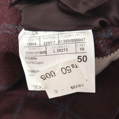 【新品】カナーリ CANALI ウールシルク チェック 2B テーラードジャケット ボルドーxブルー【サイズ50】【 状態ランクN 】【 メンズ 】