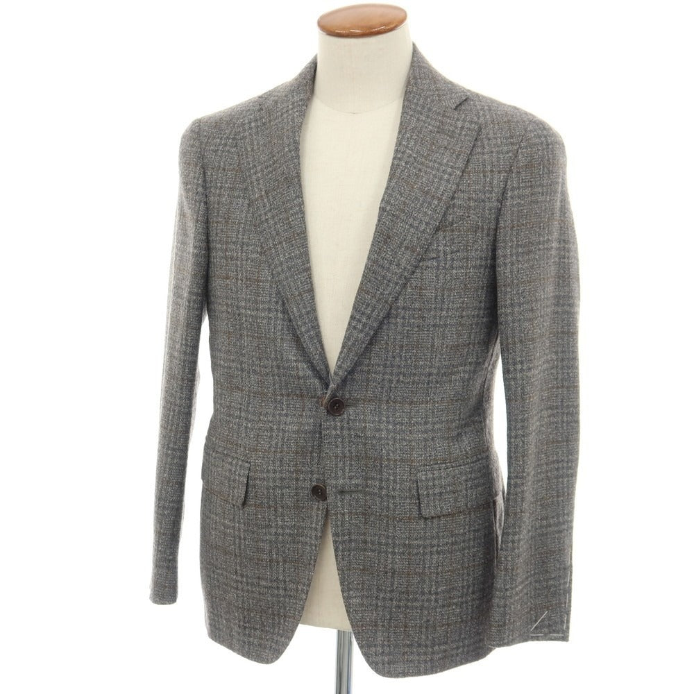 【新品】カナーリ CANALI ウールポリエステル チェック 2B テーラードジャケット グレーxイエローオーカー【サイズ46】【 状態ランクN 】【 メンズ 】