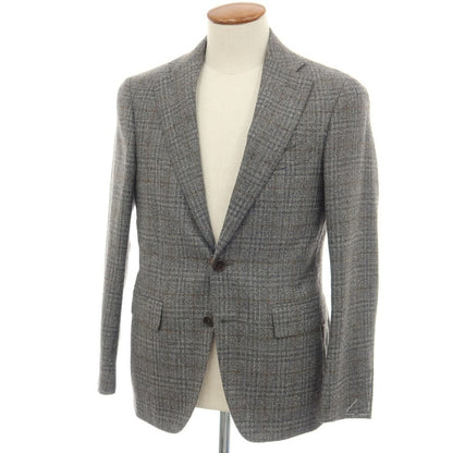 【新品】カナーリ CANALI ウールポリエステル チェック 2B テーラードジャケット グレーxイエローオーカー【サイズ46】【 状態ランクN 】【 メンズ 】