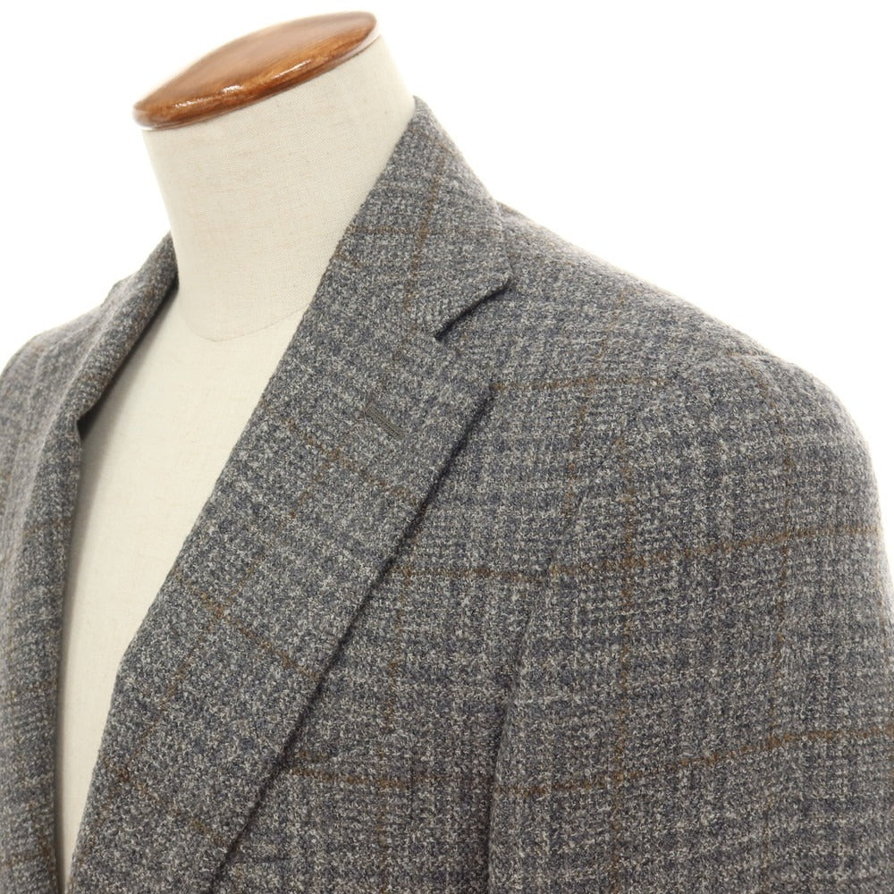 【新品】カナーリ CANALI ウールポリエステル チェック 2B テーラードジャケット グレーxイエローオーカー【サイズ46】【 状態ランクN 】【 メンズ 】