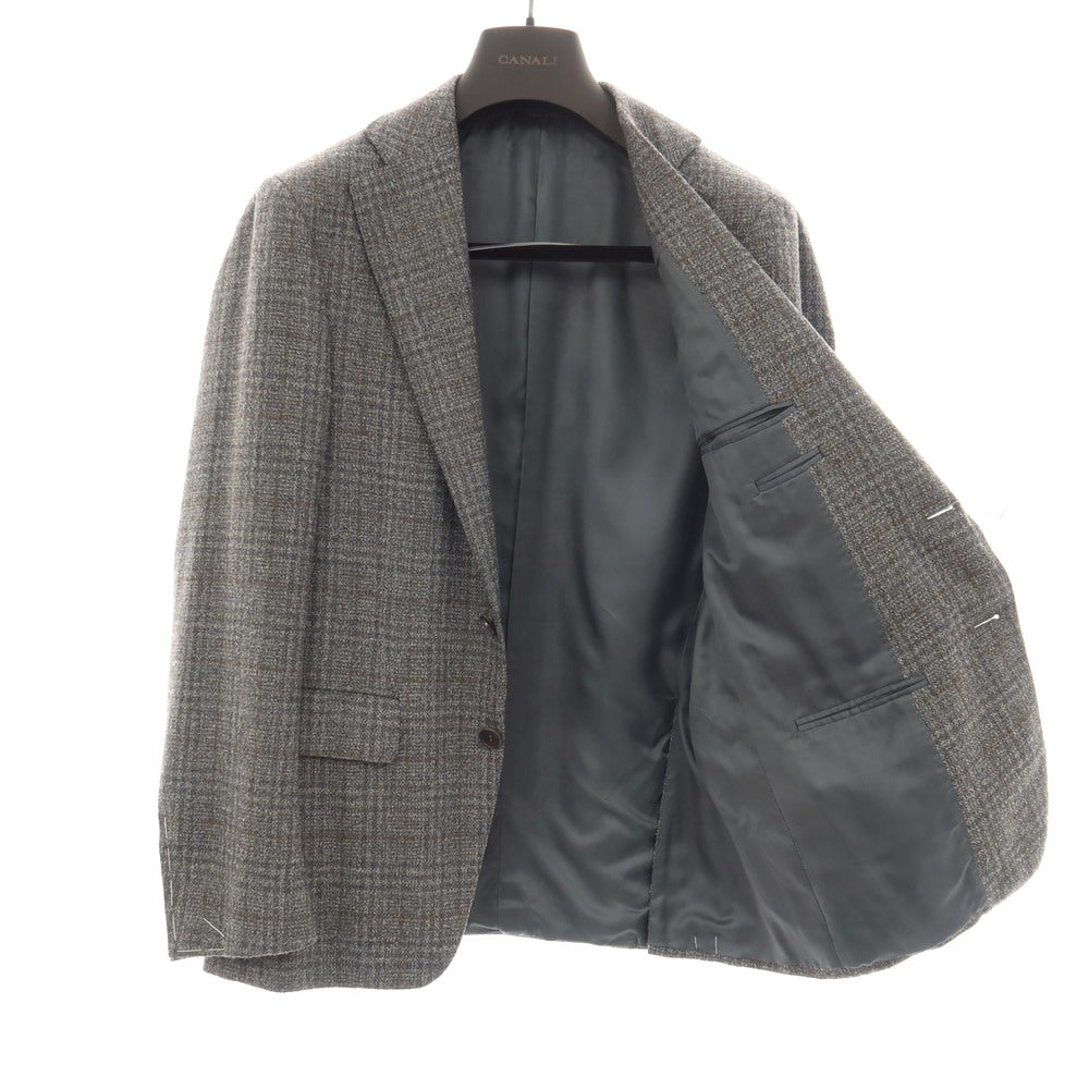 【新品】カナーリ CANALI ウールポリエステル チェック 2B テーラードジャケット グレーxイエローオーカー【サイズ46】【 状態ランクN 】【 メンズ 】