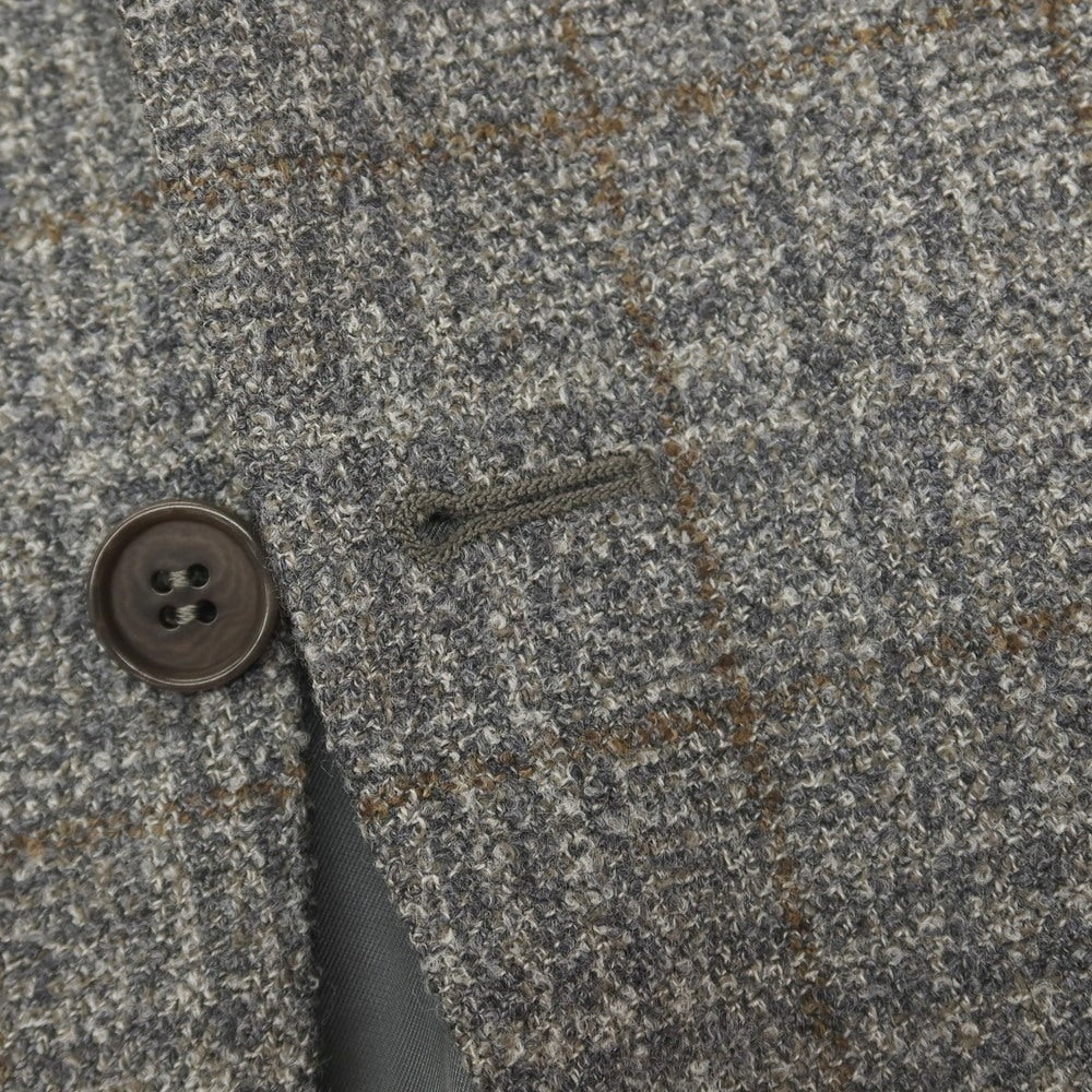 【新品】カナーリ CANALI ウールポリエステル チェック 2B テーラードジャケット グレーxイエローオーカー【サイズ46】【 状態ランクN 】【 メンズ 】