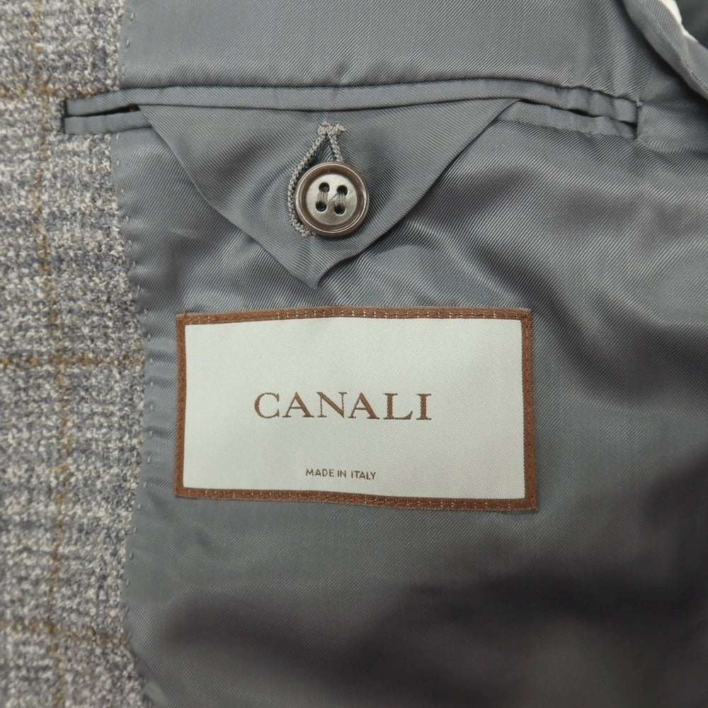 【新品】カナーリ CANALI ウールポリエステル チェック 2B テーラードジャケット グレーxイエローオーカー【サイズ46】【 状態ランクN 】【 メンズ 】