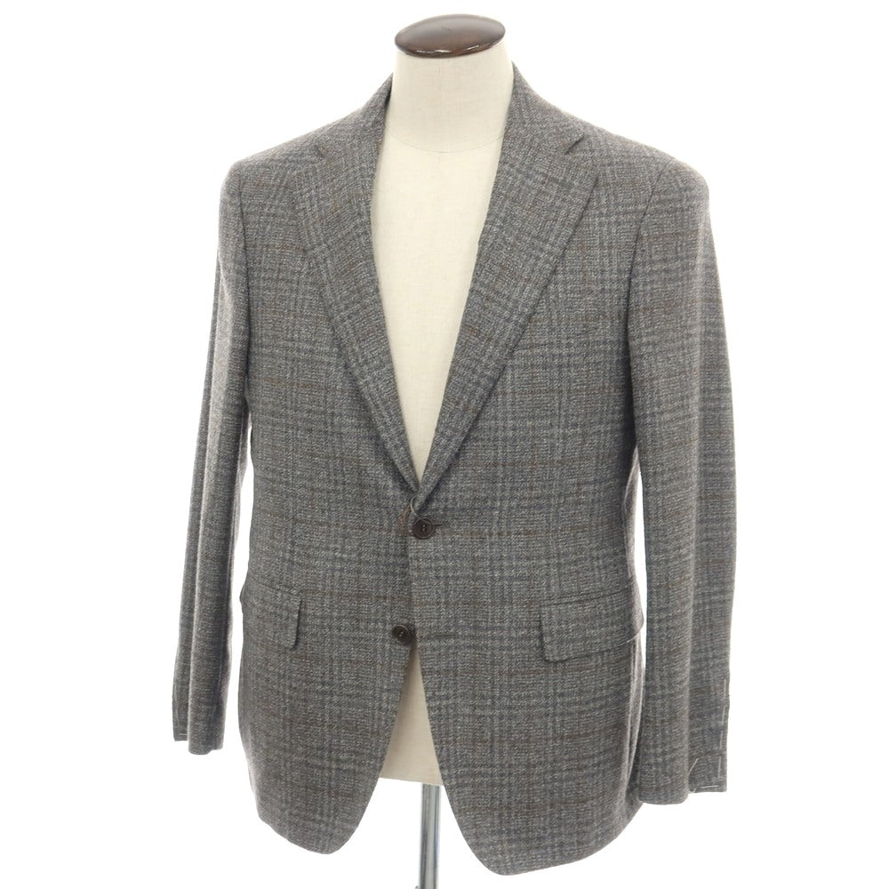 【新品】カナーリ CANALI ウールポリエステル チェック 2B テーラードジャケット グレーxイエローオーカー【サイズ50】【 状態ランクN 】【 メンズ 】