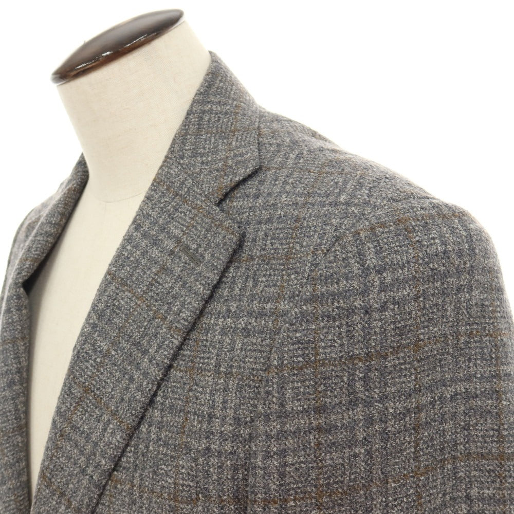 【新品】カナーリ CANALI ウールポリエステル チェック 2B テーラードジャケット グレーxイエローオーカー【サイズ50】【 状態ランクN 】【 メンズ 】