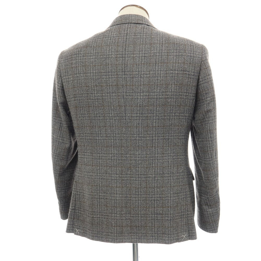 【新品】カナーリ CANALI ウールポリエステル チェック 2B テーラードジャケット グレーxイエローオーカー【サイズ50】【 状態ランクN 】【 メンズ 】