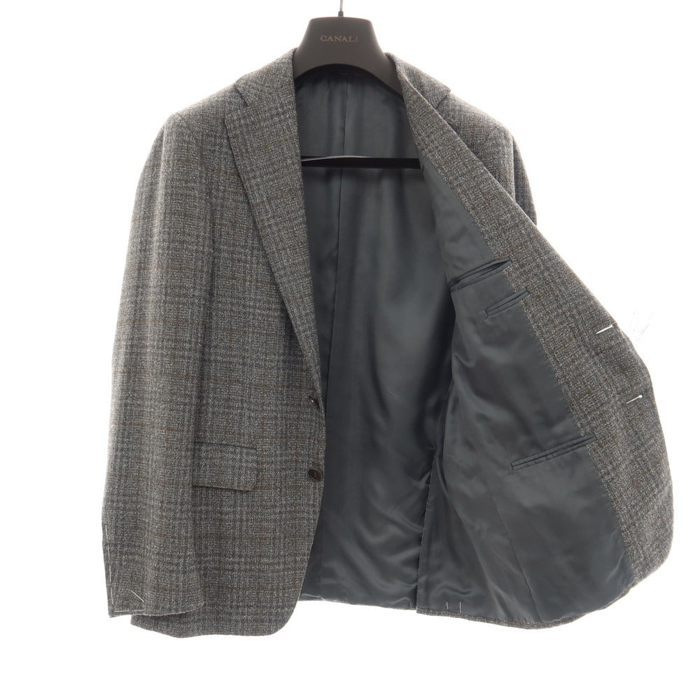 【新品】カナーリ CANALI ウールポリエステル チェック 2B テーラードジャケット グレーxイエローオーカー【サイズ50】【 状態ランクN 】【 メンズ 】