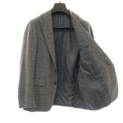 【新品】カナーリ CANALI ウールポリエステル チェック 2B テーラードジャケット グレーxイエローオーカー【サイズ50】【 状態ランクN 】【 メンズ 】