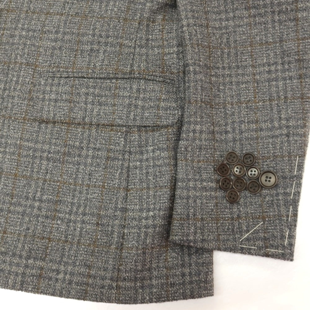 【新品】カナーリ CANALI ウールポリエステル チェック 2B テーラードジャケット グレーxイエローオーカー【サイズ50】【 状態ランクN 】【 メンズ 】