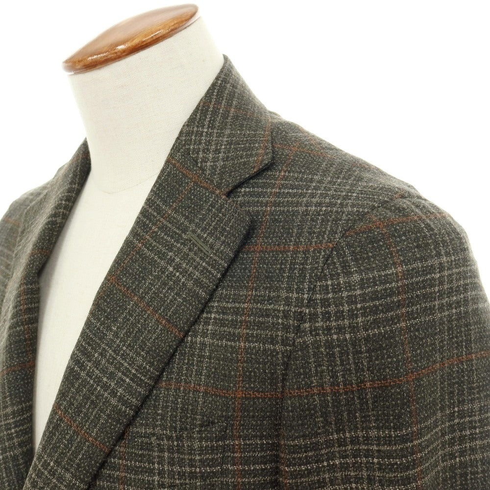 【新品】カナーリ CANALI ウール チェック 2B テーラードジャケット ダークモスグリーンxライトブラウン【サイズ46】【 状態ランクN 】【 メンズ 】