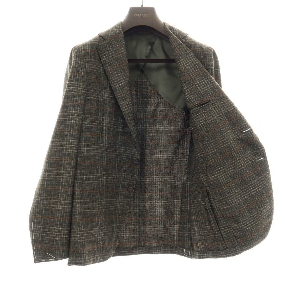 【新品】カナーリ CANALI ウール チェック 2B テーラードジャケット ダークモスグリーンxライトブラウン【サイズ46】【 状態ランクN 】【 メンズ 】
