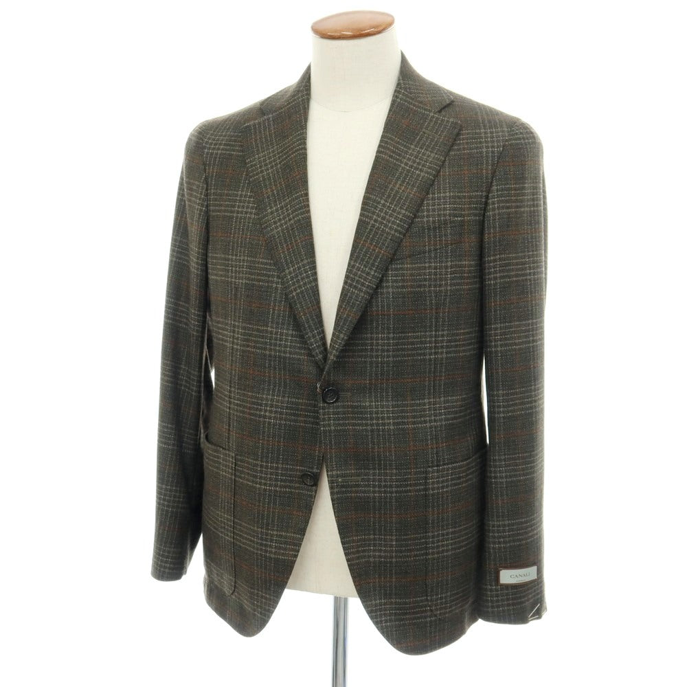 【新品】カナーリ CANALI ウール チェック 2B テーラードジャケット ダークモスグリーンxライトブラウン【サイズ48】【 状態ランクN 】【 メンズ 】