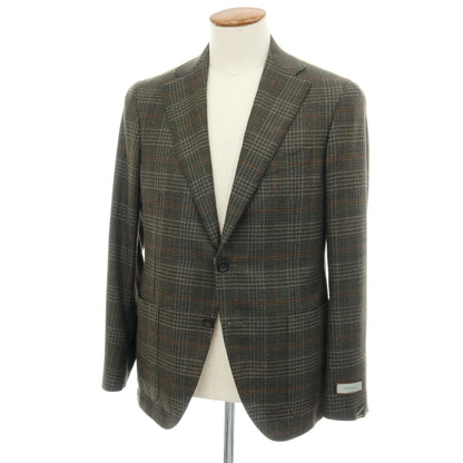 【新品】カナーリ CANALI ウール チェック 2B テーラードジャケット ダークモスグリーンxライトブラウン【サイズ48】【 状態ランクN 】【 メンズ 】