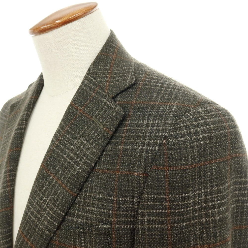 【新品】カナーリ CANALI ウール チェック 2B テーラードジャケット ダークモスグリーンxライトブラウン【サイズ48】【 状態ランクN 】【 メンズ 】