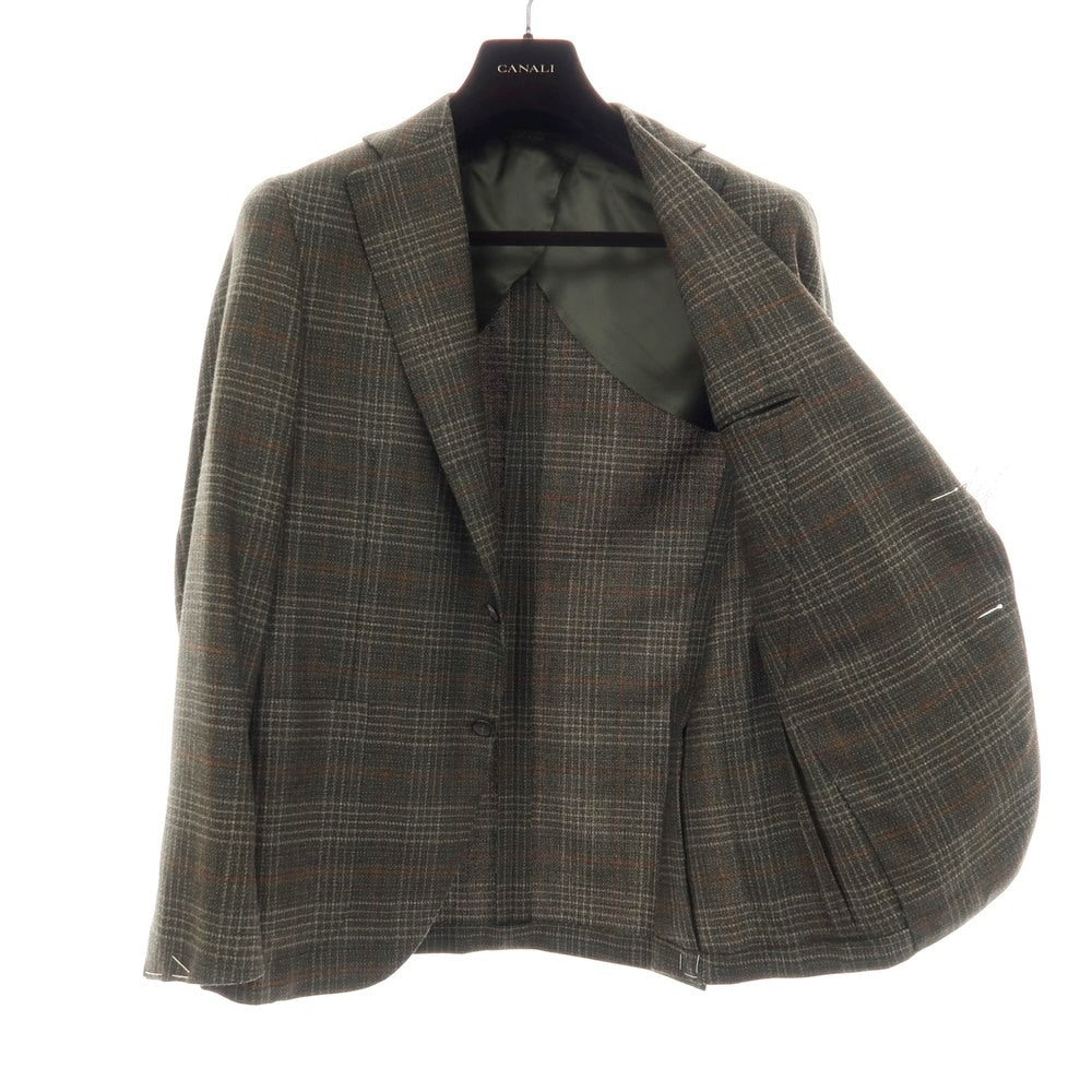 【新品】カナーリ CANALI ウール チェック 2B テーラードジャケット ダークモスグリーンxライトブラウン【サイズ48】【 状態ランクN 】【 メンズ 】
