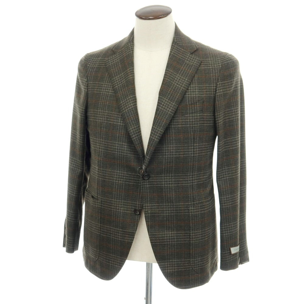 【新品】カナーリ CANALI ウール チェック 2B テーラードジャケット ダークモスグリーンxライトブラウン【サイズ50】【 状態ランクN 】【 メンズ 】