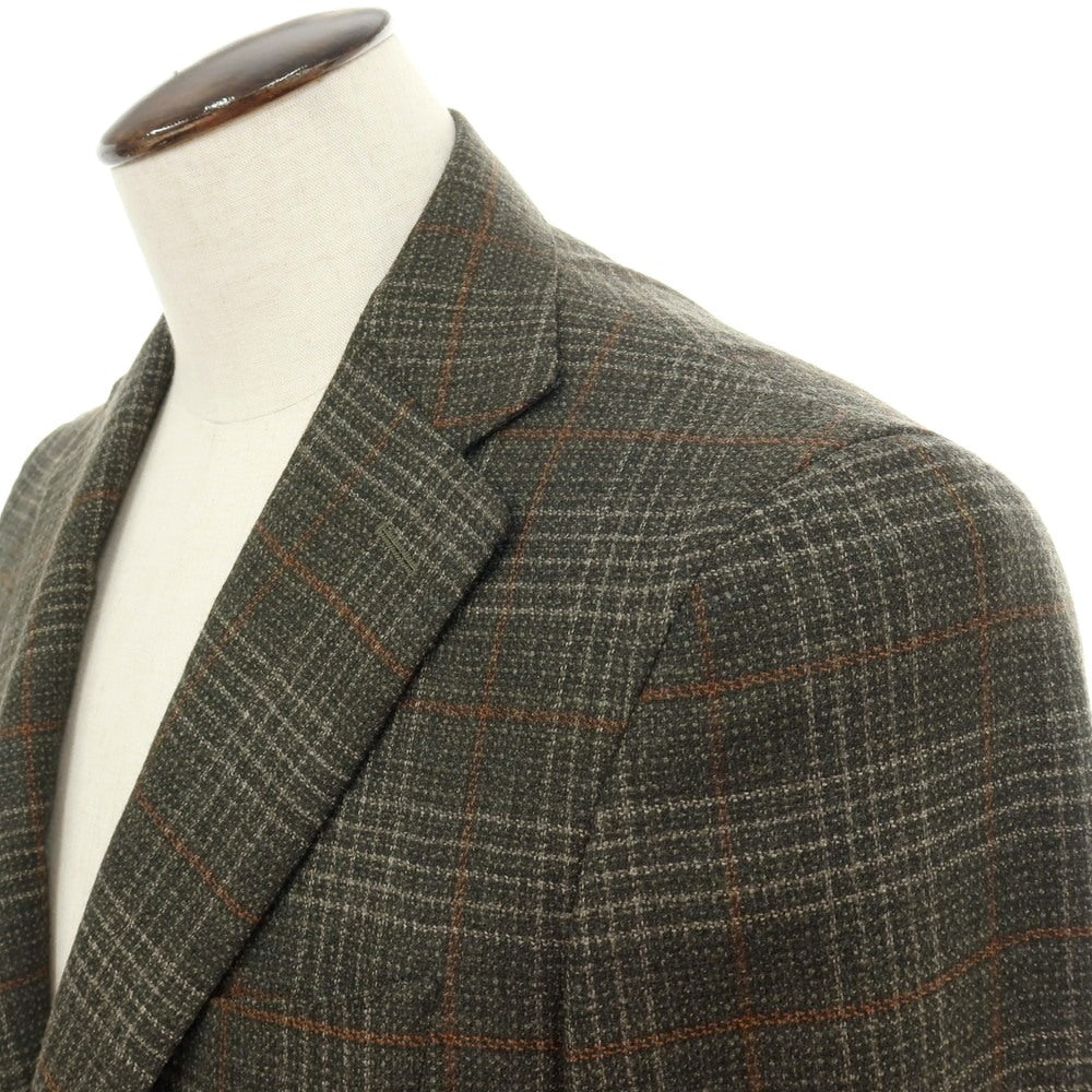 【新品】カナーリ CANALI ウール チェック 2B テーラードジャケット ダークモスグリーンxライトブラウン【サイズ50】【 状態ランクN 】【 メンズ 】