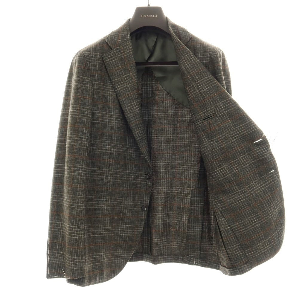 【新品】カナーリ CANALI ウール チェック 2B テーラードジャケット ダークモスグリーンxライトブラウン【サイズ50】【 状態ランクN 】【 メンズ 】