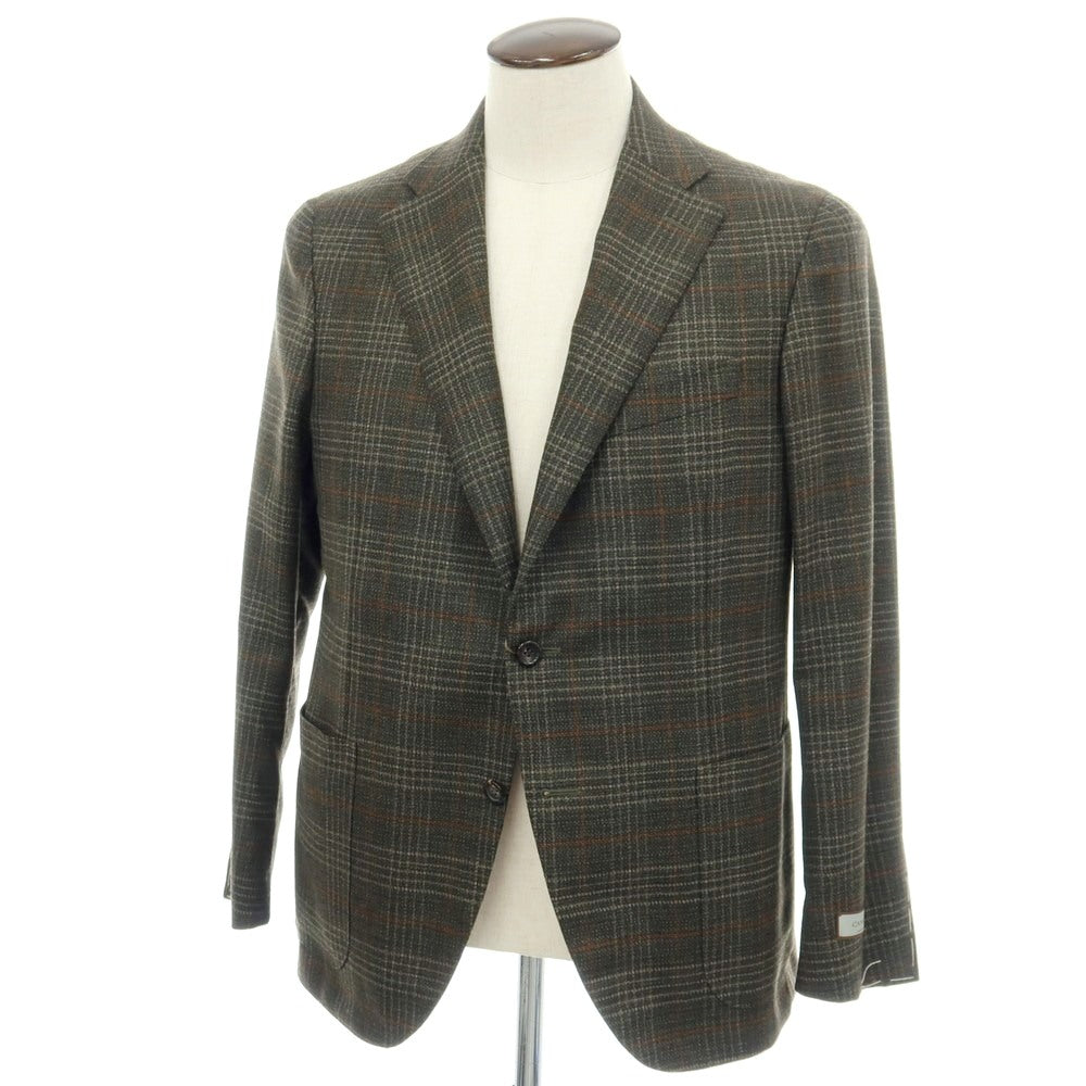 【新品】カナーリ CANALI ウール チェック 2B テーラードジャケット ダークモスグリーンxライトブラウン【サイズ52】【 状態ランクN 】【 メンズ 】