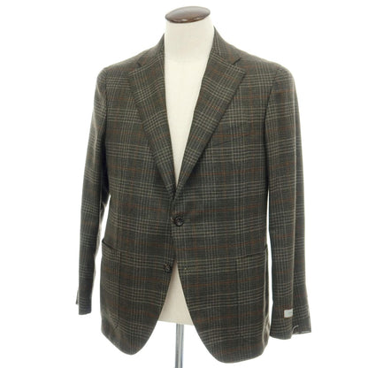 【新品】カナーリ CANALI ウール チェック 2B テーラードジャケット ダークモスグリーンxライトブラウン【サイズ52】【 状態ランクN 】【 メンズ 】