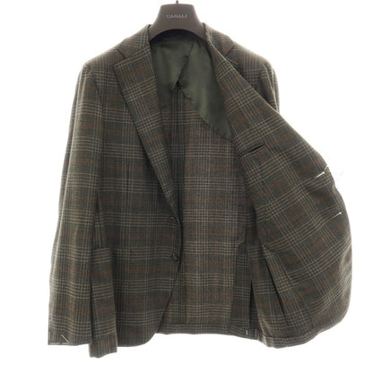 【新品】カナーリ CANALI ウール チェック 2B テーラードジャケット ダークモスグリーンxライトブラウン【サイズ52】【 状態ランクN 】【 メンズ 】