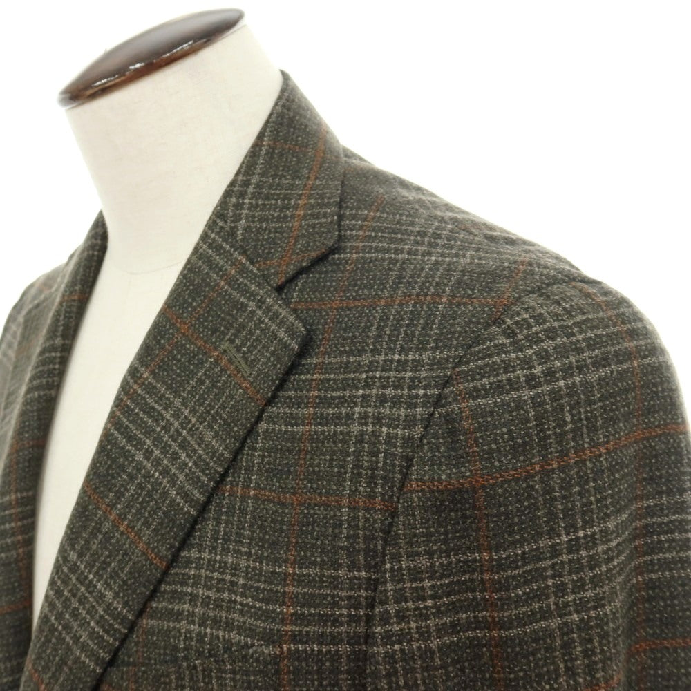 【新品】カナーリ CANALI ウール チェック 2B テーラードジャケット ダークモスグリーンxライトブラウン【サイズ54】【 状態ランクN 】【 メンズ 】