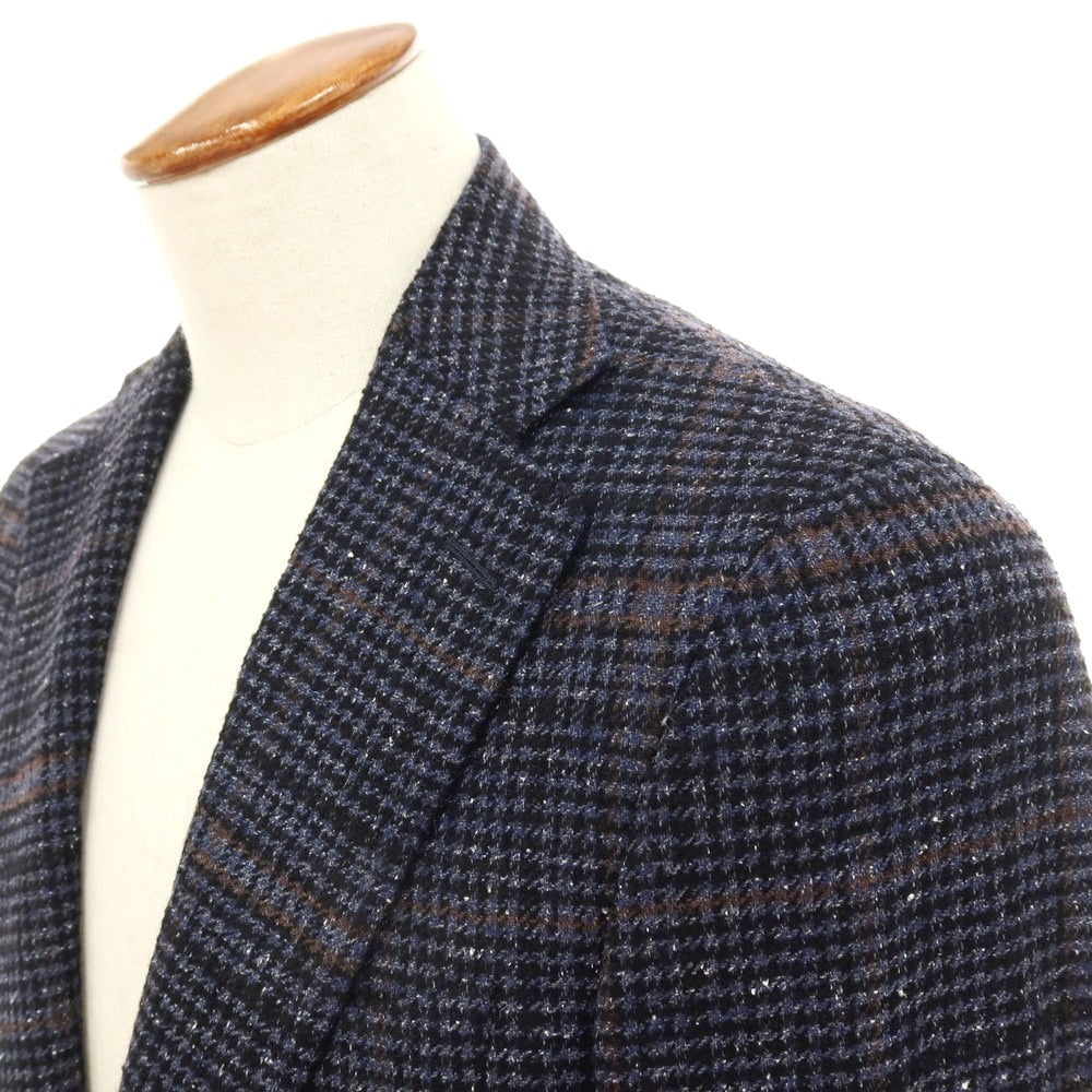 【新品】カナーリ CANALI ウールシルクナイロンカシミヤ チェック 2B テーラードジャケット ネイビーxブラック【サイズ48】【 状態ランクN 】【 メンズ 】