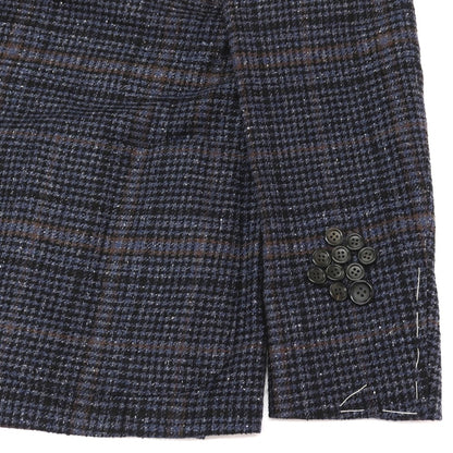 【新品】カナーリ CANALI ウールシルクナイロンカシミヤ チェック 2B テーラードジャケット ネイビーxブラック【サイズ48】【 状態ランクN 】【 メンズ 】