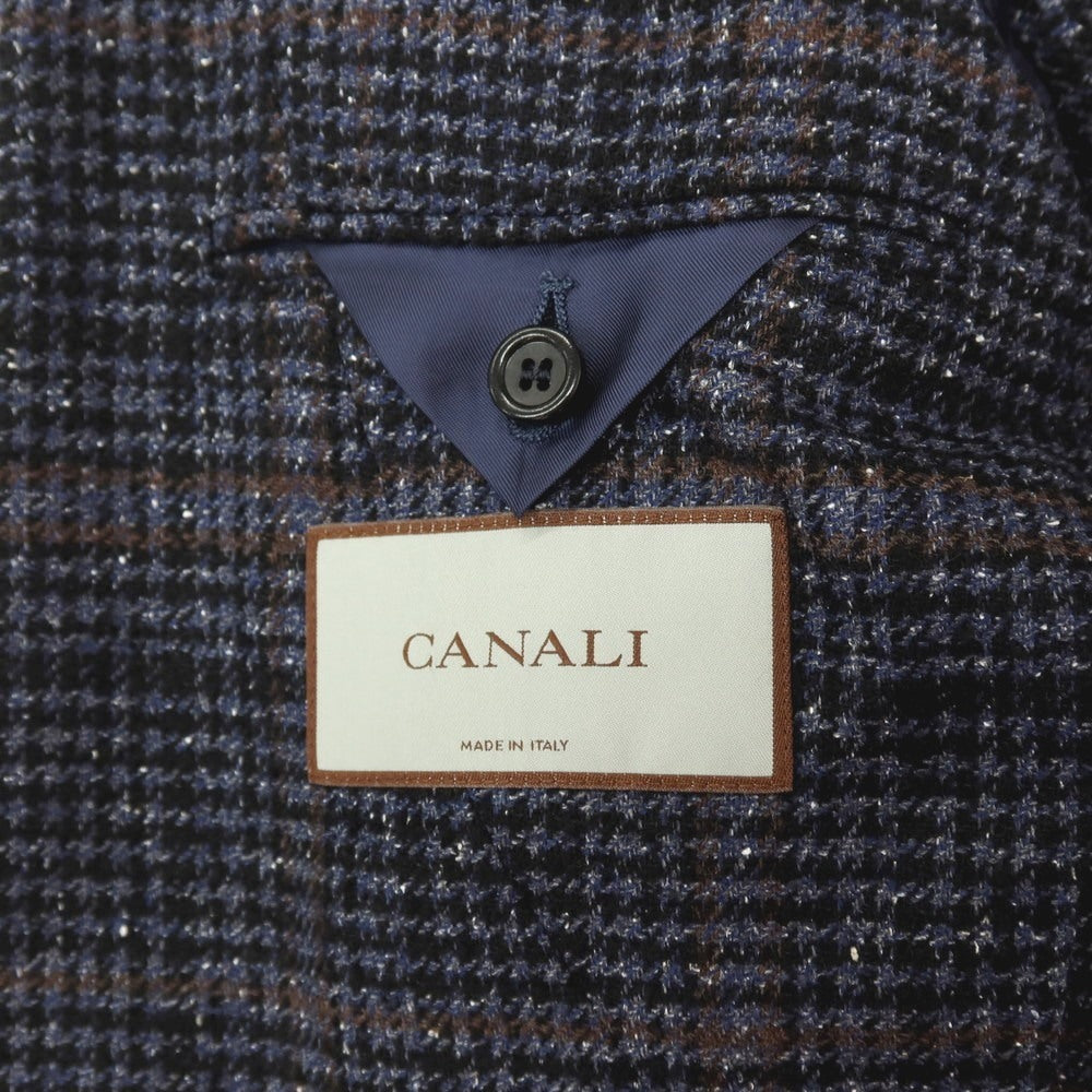 【新品】カナーリ CANALI ウールシルクナイロンカシミヤ チェック 2B テーラードジャケット ネイビーxブラック【サイズ48】【 状態ランクN 】【 メンズ 】