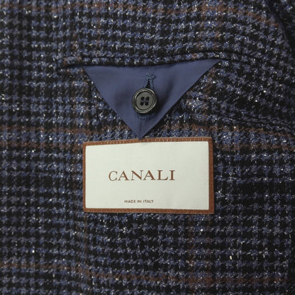 【新品】カナーリ CANALI ウールシルクナイロンカシミヤ チェック 2B テーラードジャケット ネイビーxブラック【サイズ48】【 状態ランクN 】【 メンズ 】