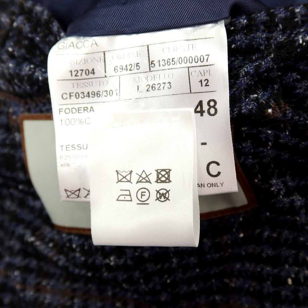 【新品】カナーリ CANALI ウールシルクナイロンカシミヤ チェック 2B テーラードジャケット ネイビーxブラック【サイズ48】【 状態ランクN 】【 メンズ 】
